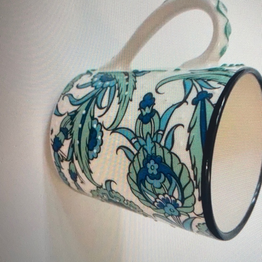 Nakkas Ceramic Turkish Floral Handmade Mug Raised Glaze dot Texture Blue Green